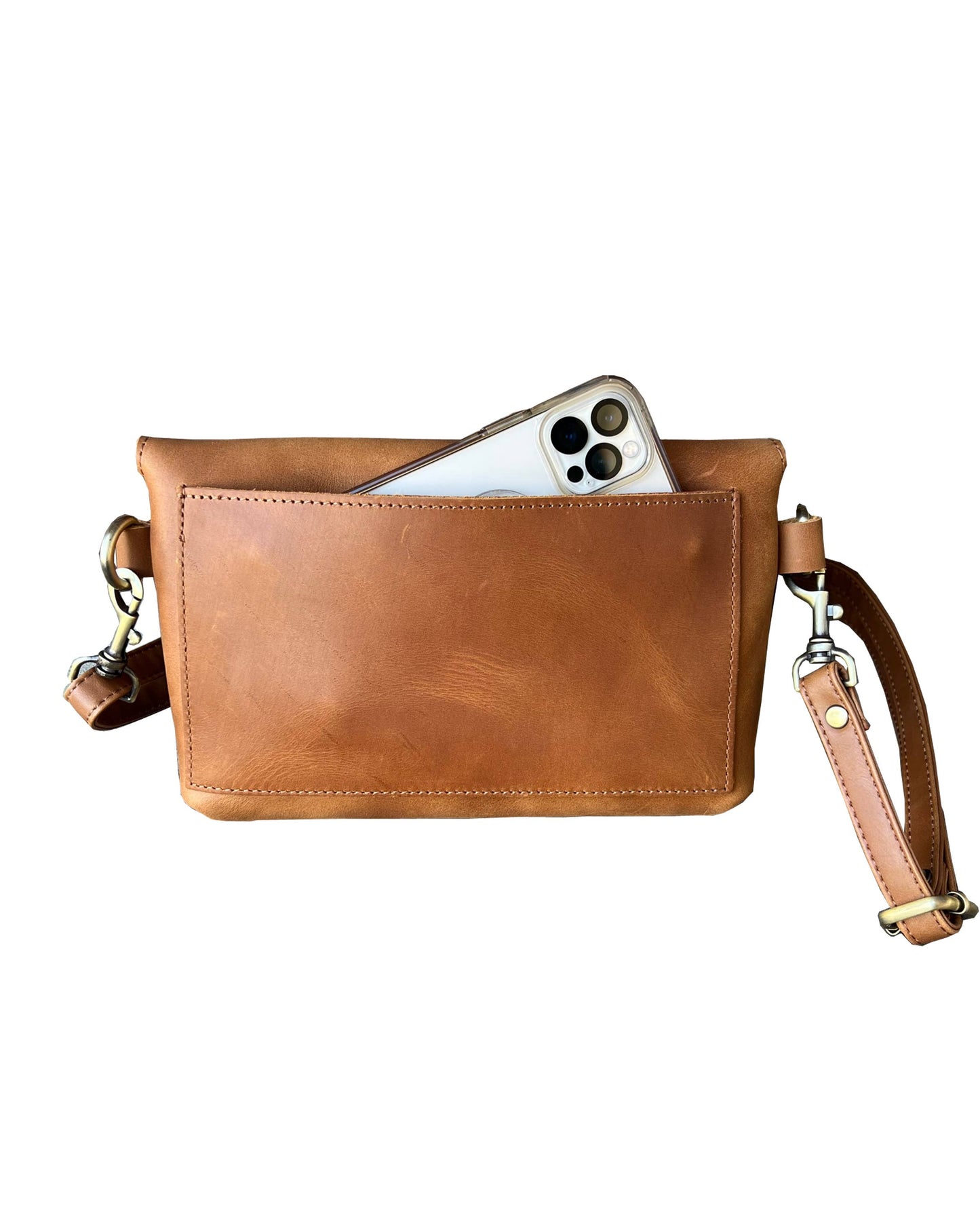 Light Brown Crazy Horse Genuine Leather Crossbody Travel Bag