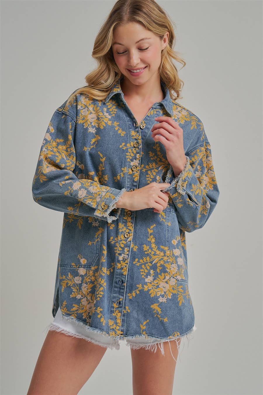 Floral Denim Relaxed Fit Shirt - 141596