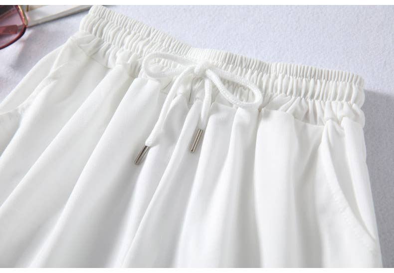 White Athleisure Sweat Shorts-112986