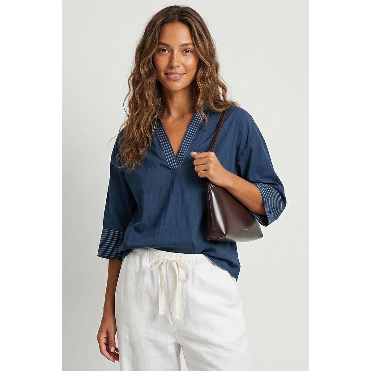 Navy w/ Cream Stitch Tunic Top- 149845