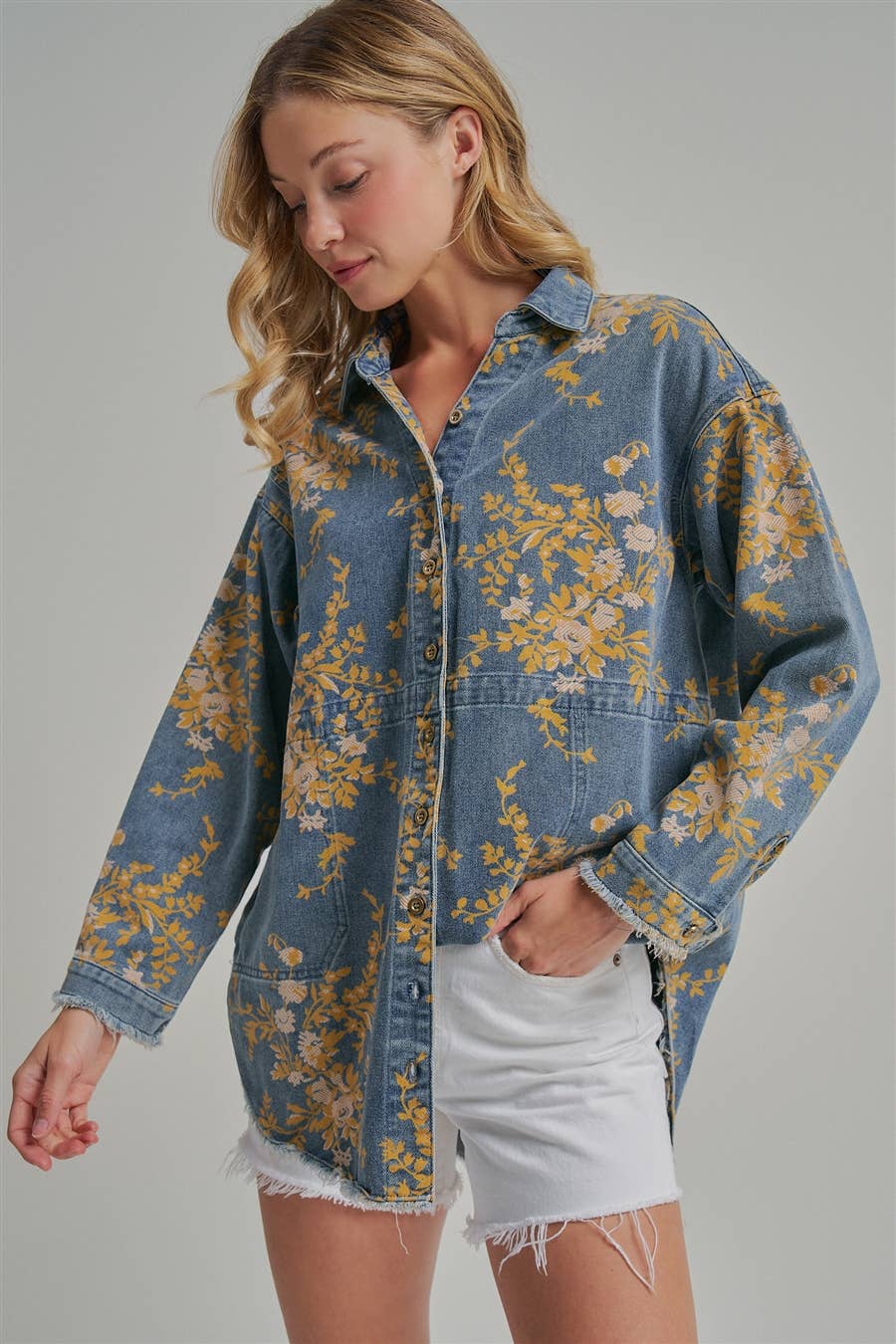 Floral Denim Relaxed Fit Shirt - 141596