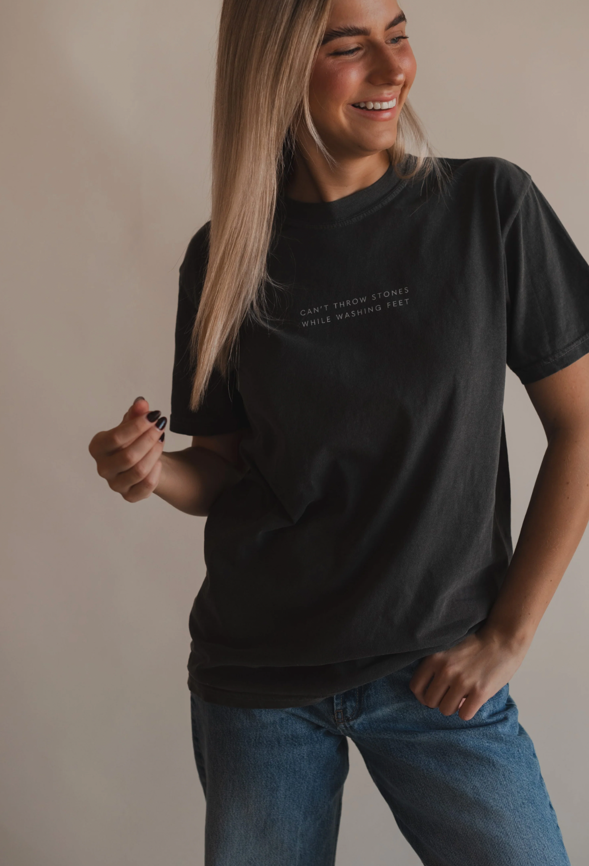 Can't Throw Stones Inspirational Tee- Charcoal