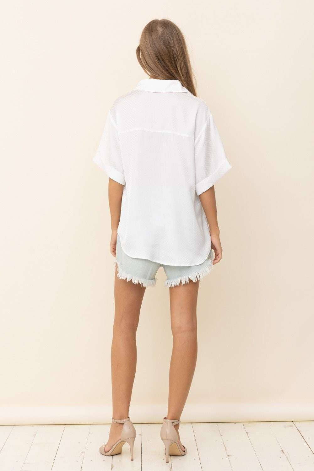 White Isla Textured Button-Up Oversized Top
