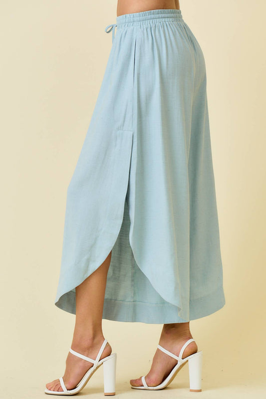 Sky Blue Rounded Hem w/ Split Side Pants- 138876