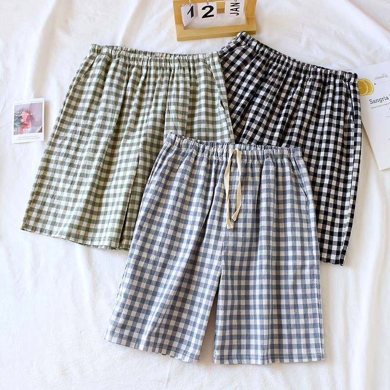 Blue Gingham Boxer Style Shorts- 113369