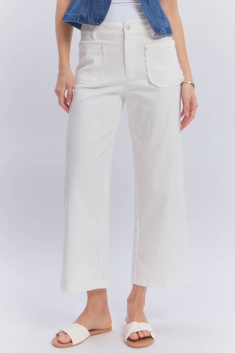 Off White Stretch Wide Leg Jeans-138001