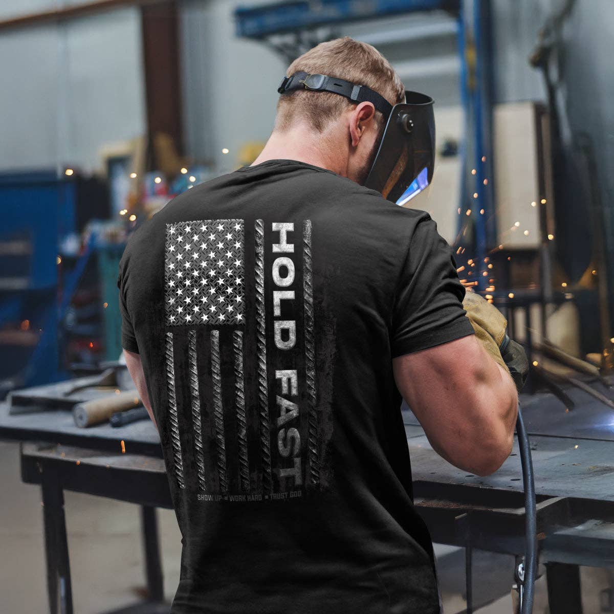 Black Hold Fast Rebar Flag Mens T-Shirt-105045
