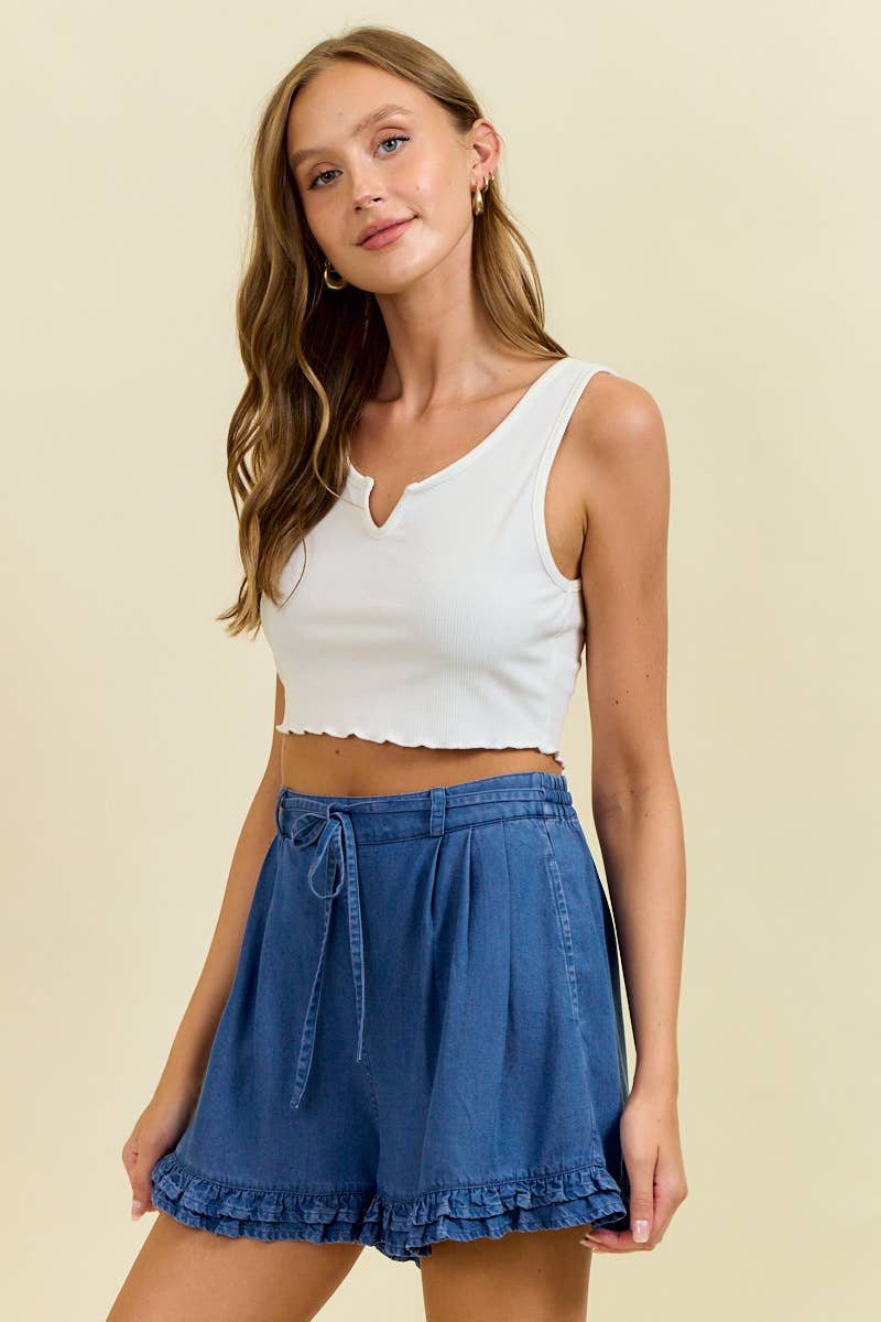 Dark Denim Ruffle Shorts-118857