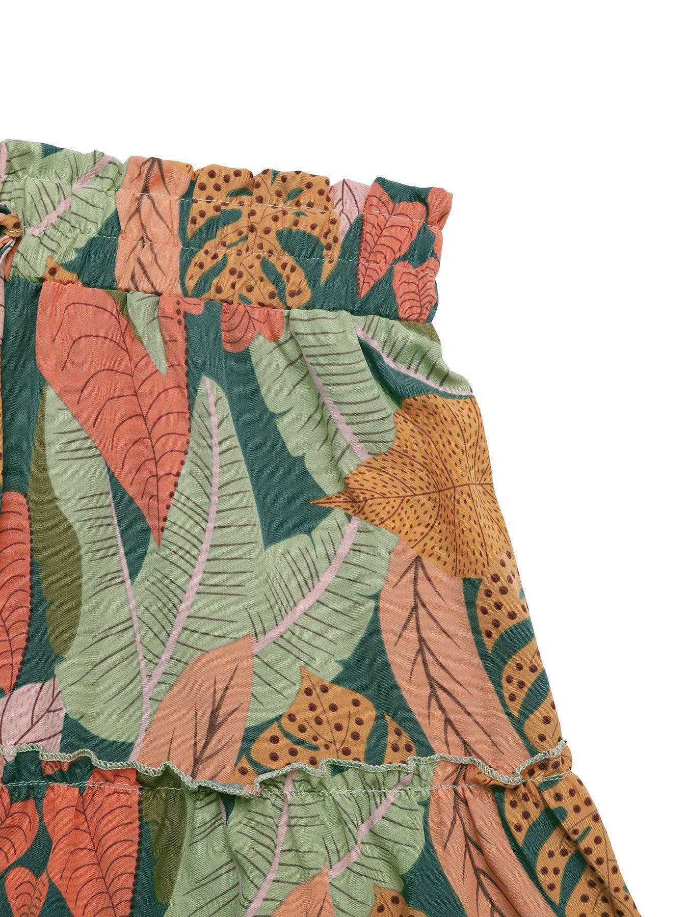 Green Tropical Plant Print Shorts- 115135