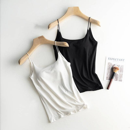 Black Camisole Daily Basic Shelf Bra Tank- 180429