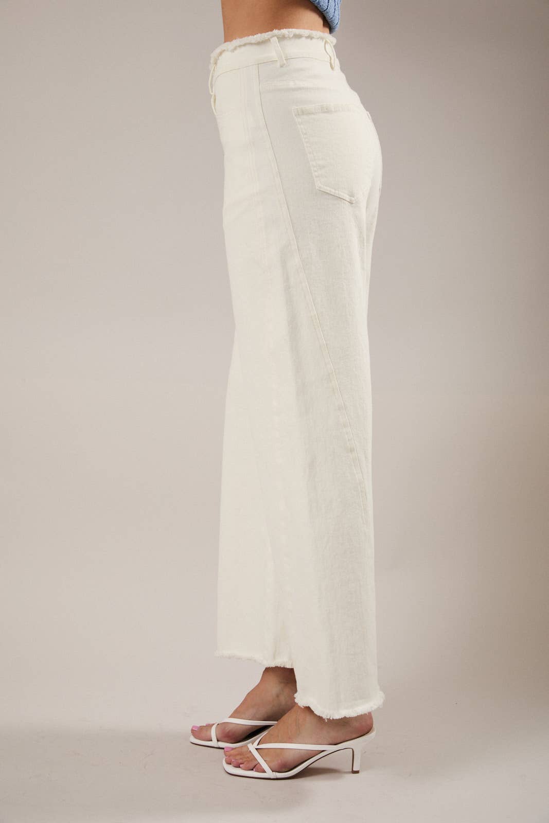 White Denim  Jeans w/ Frayed Waist and Edges Detail