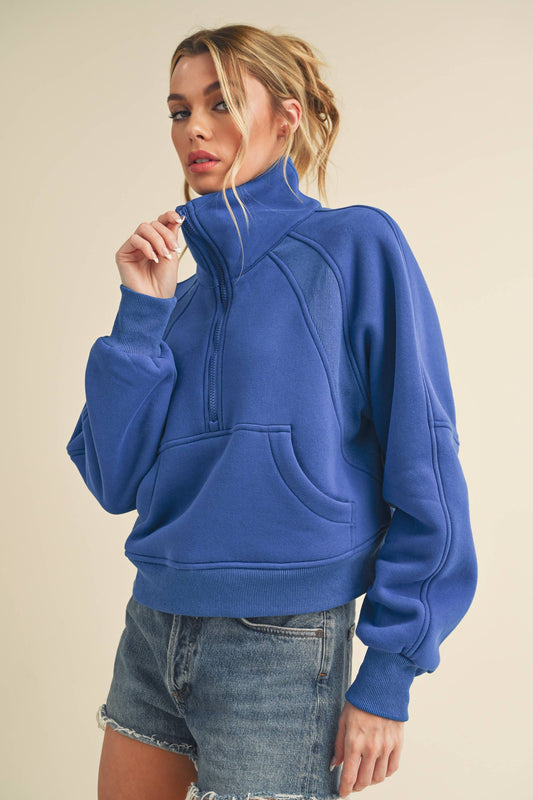 Cobalt Dove Funnel Neck Half Zip Pullover- 200950
