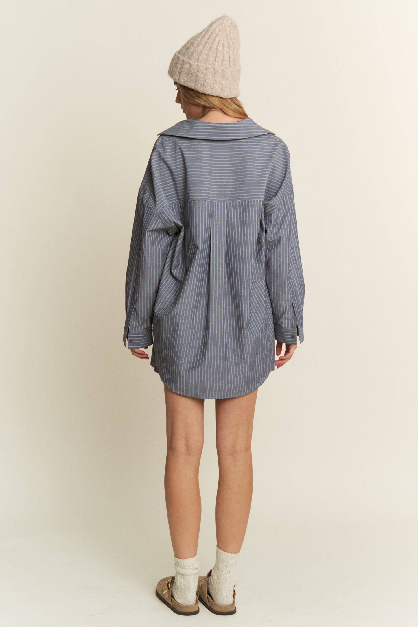 Blue Striped Cotton Button-Front Lounge Shorts