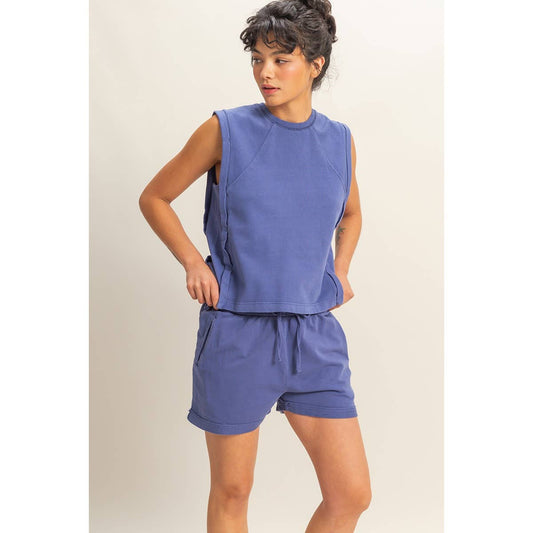 Black Round Neck Relaxed Sleeveless Boxy Tank Top