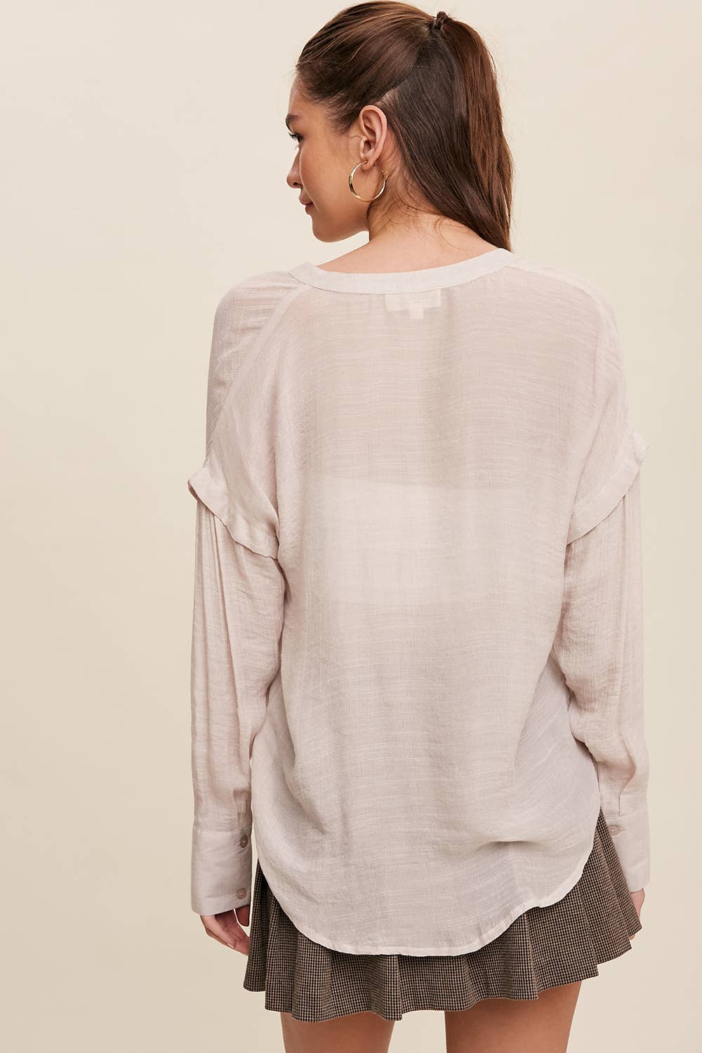 Champagne Tassel Tie Boho Blouse-140783