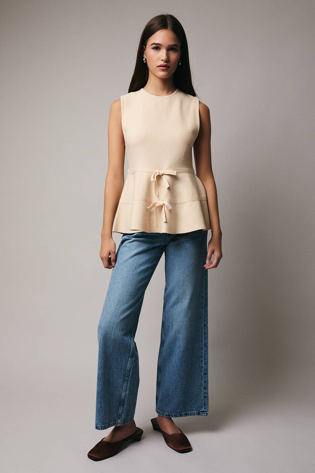 Cream Bow Tie Peplum Top