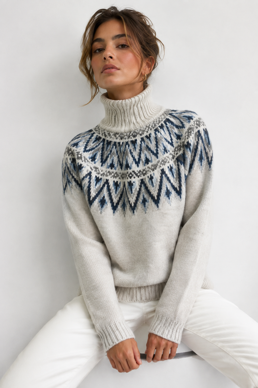 Oatmeal Nordic Fair Isle Turtleneck Sweater - 150010