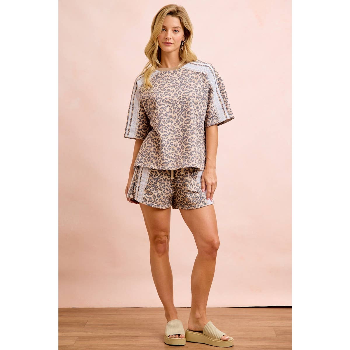Leopard Print Terry Side Shorts-111938