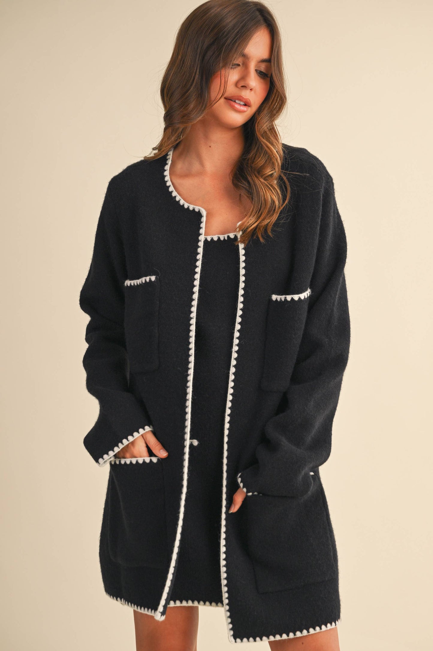 Chanel Look' Black with White Detail Cardigan