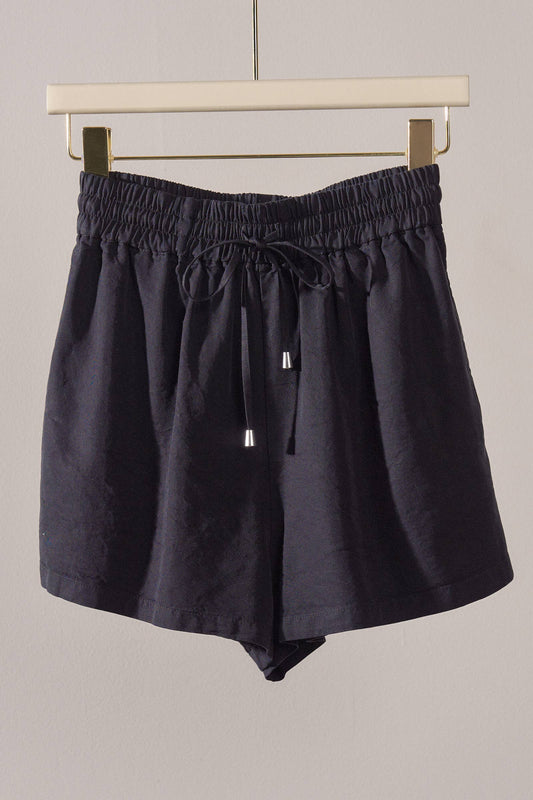 Black Everyday Chambray Drawstring Shorts-110814