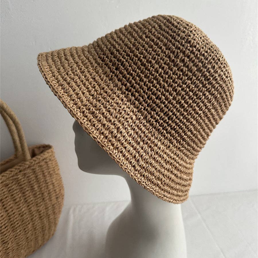 Khaki Raffia Straw Bucket Hat
