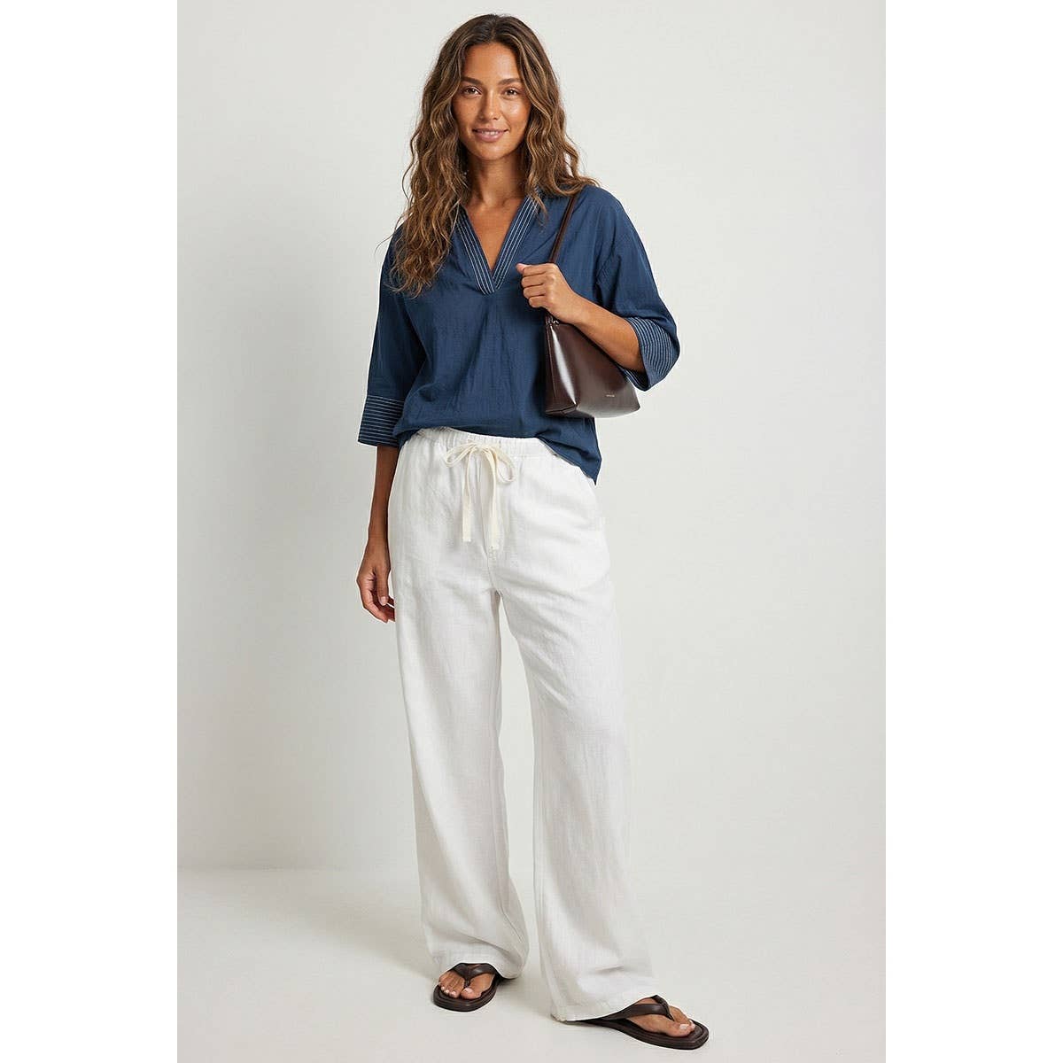 Navy w/ Cream Stitch Tunic Top- 149845