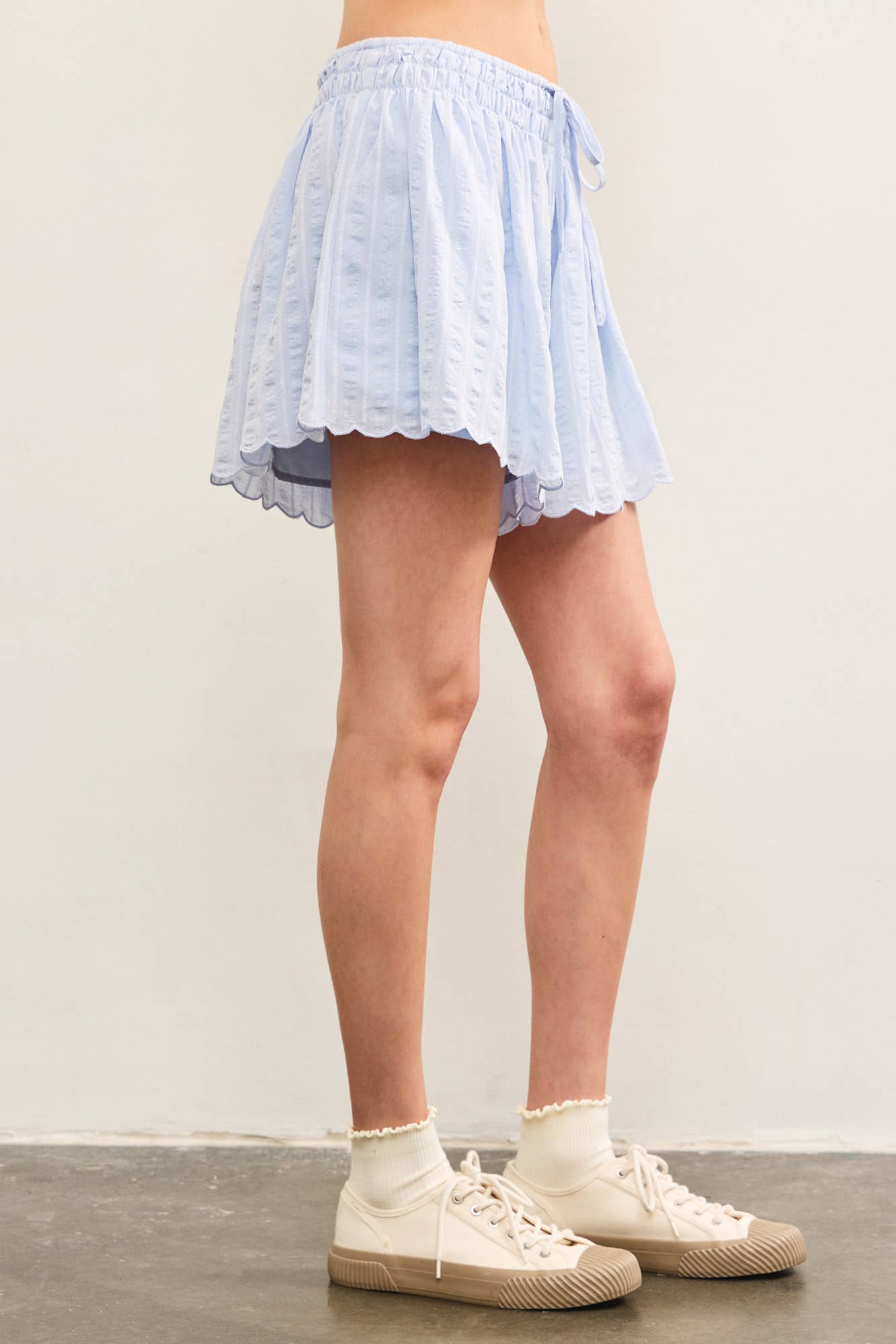 Light Blue Scallop Hem Shorts- 112478