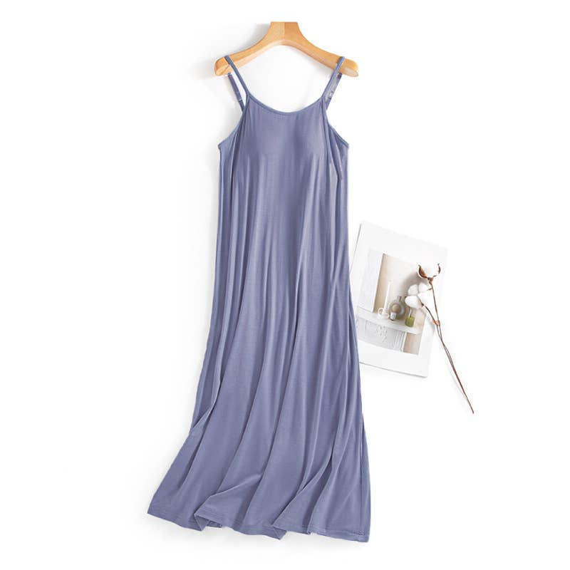 Sand or Blue Built-in bra Strappy Flowy Cotton Tank Dress