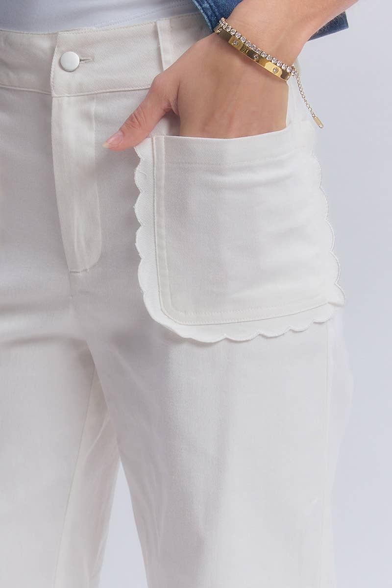 Off White Stretch Wide Leg Jeans-138001