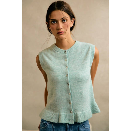 Sea Salt Blue with ruffle detail Vest - 144318
