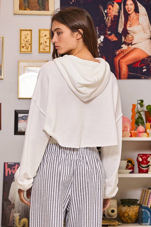 Ivory French-Terry Zip-up Hoodie-163144