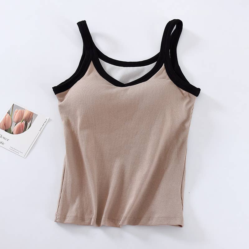 Coca W/ Black Contrast Trim Shelf Bra Tank Top- 1844295