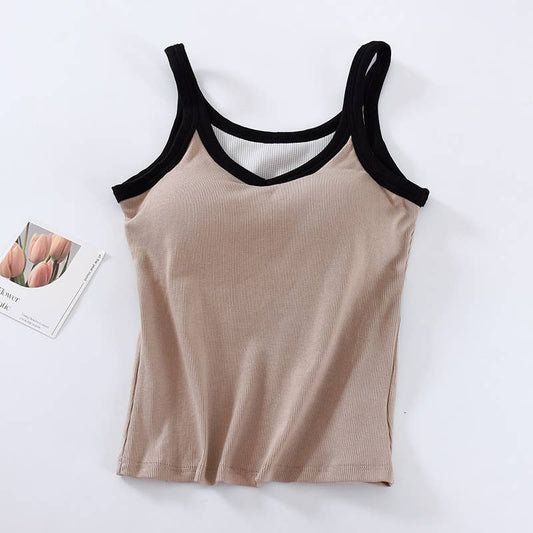 Coca W/ Black Contrast Trim Shelf Bra Tank Top- 1844295