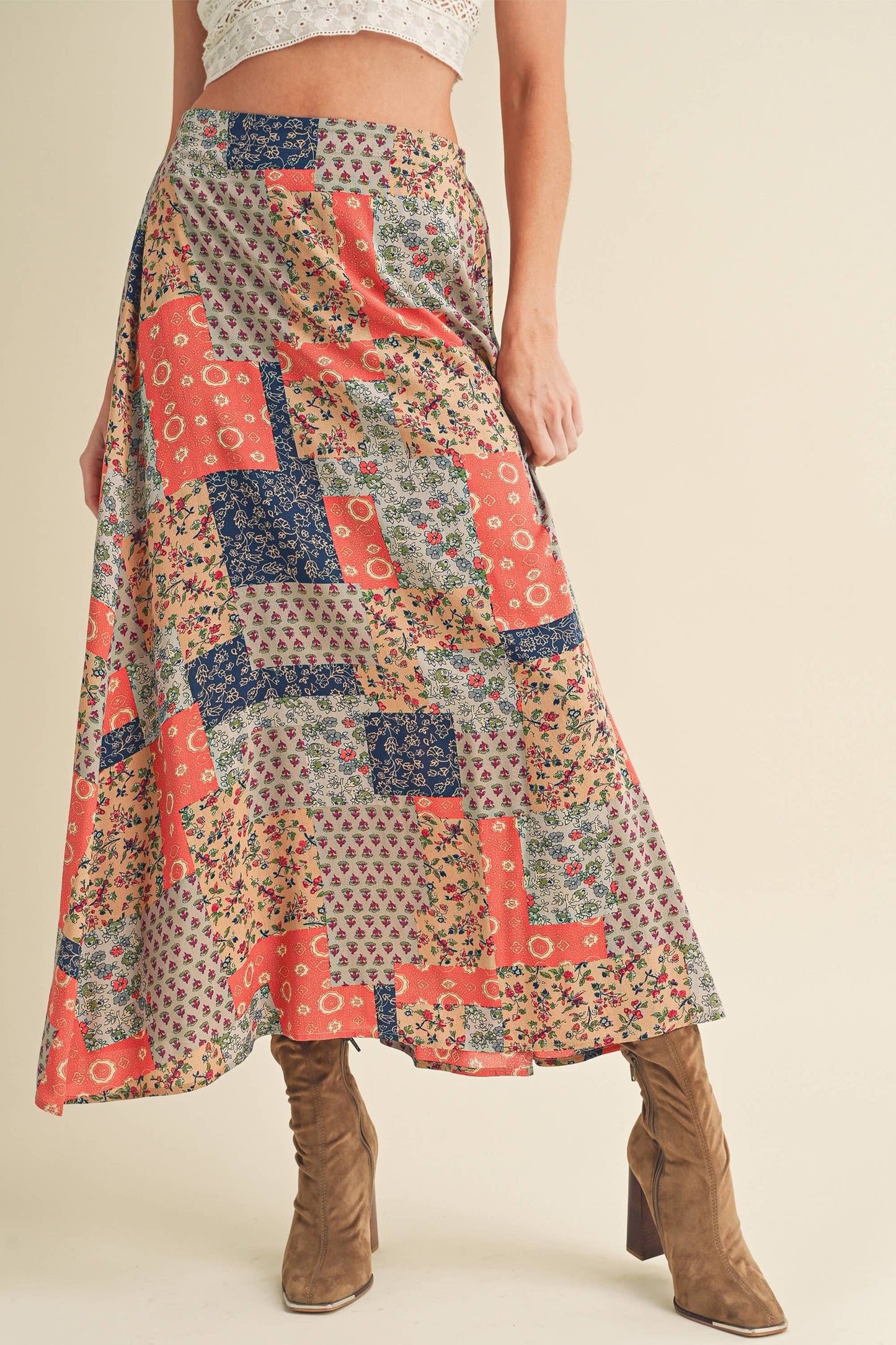 Orange and Tan Contemporary Bradyn Print Skirt-130773