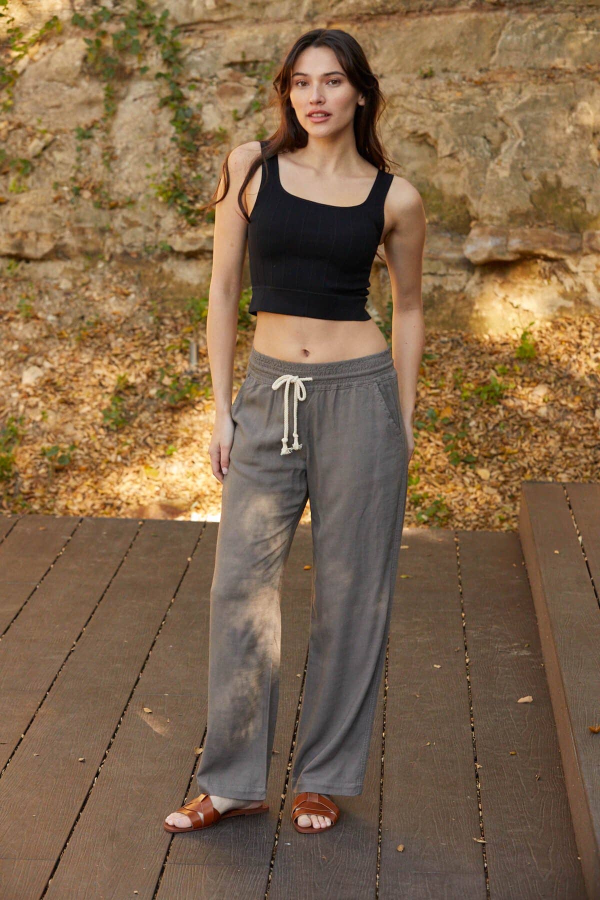 Grey Linen Blend Relax Fit Pants - 137024