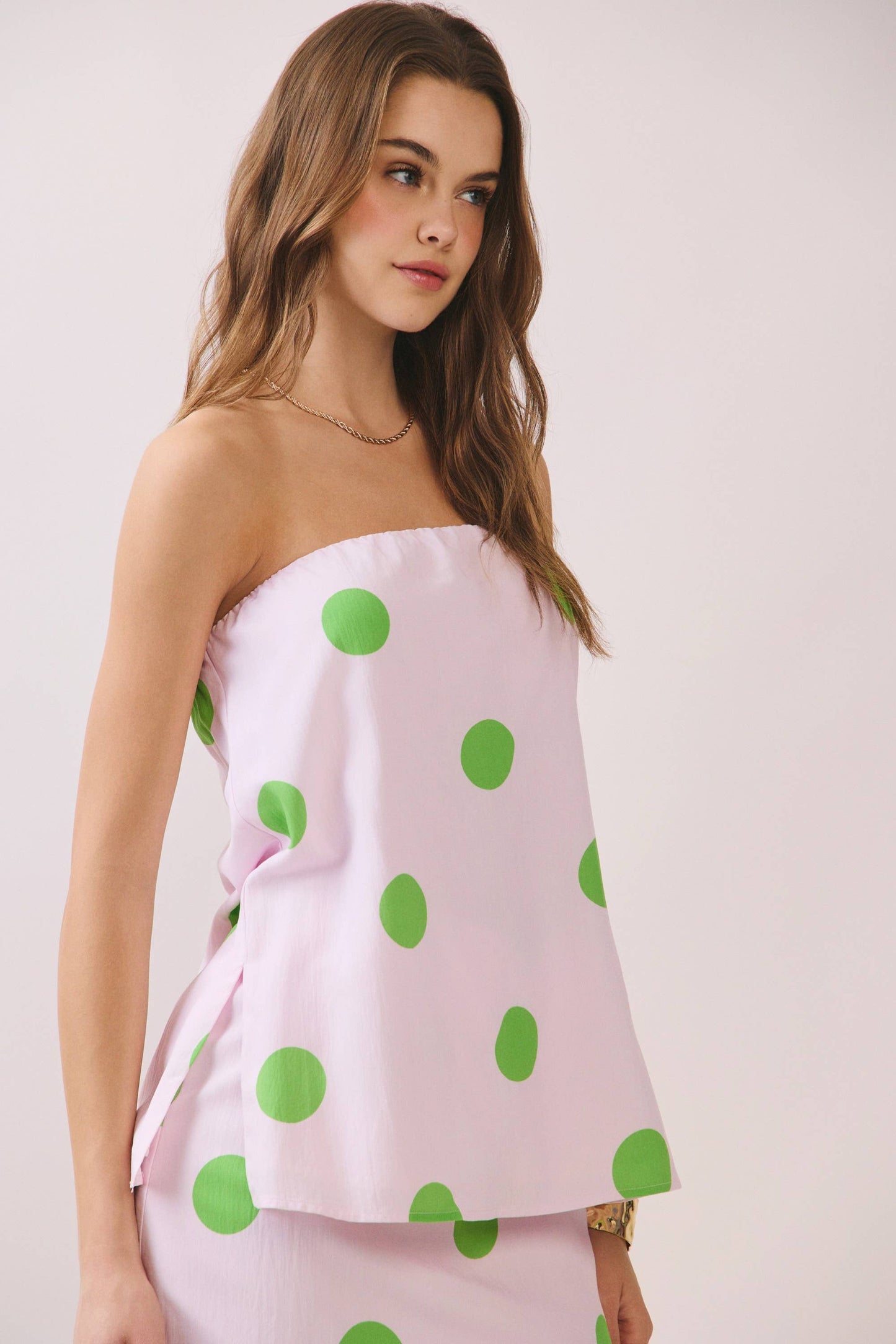 Pink w/ Green Polka Dot  Strapless Top-143957