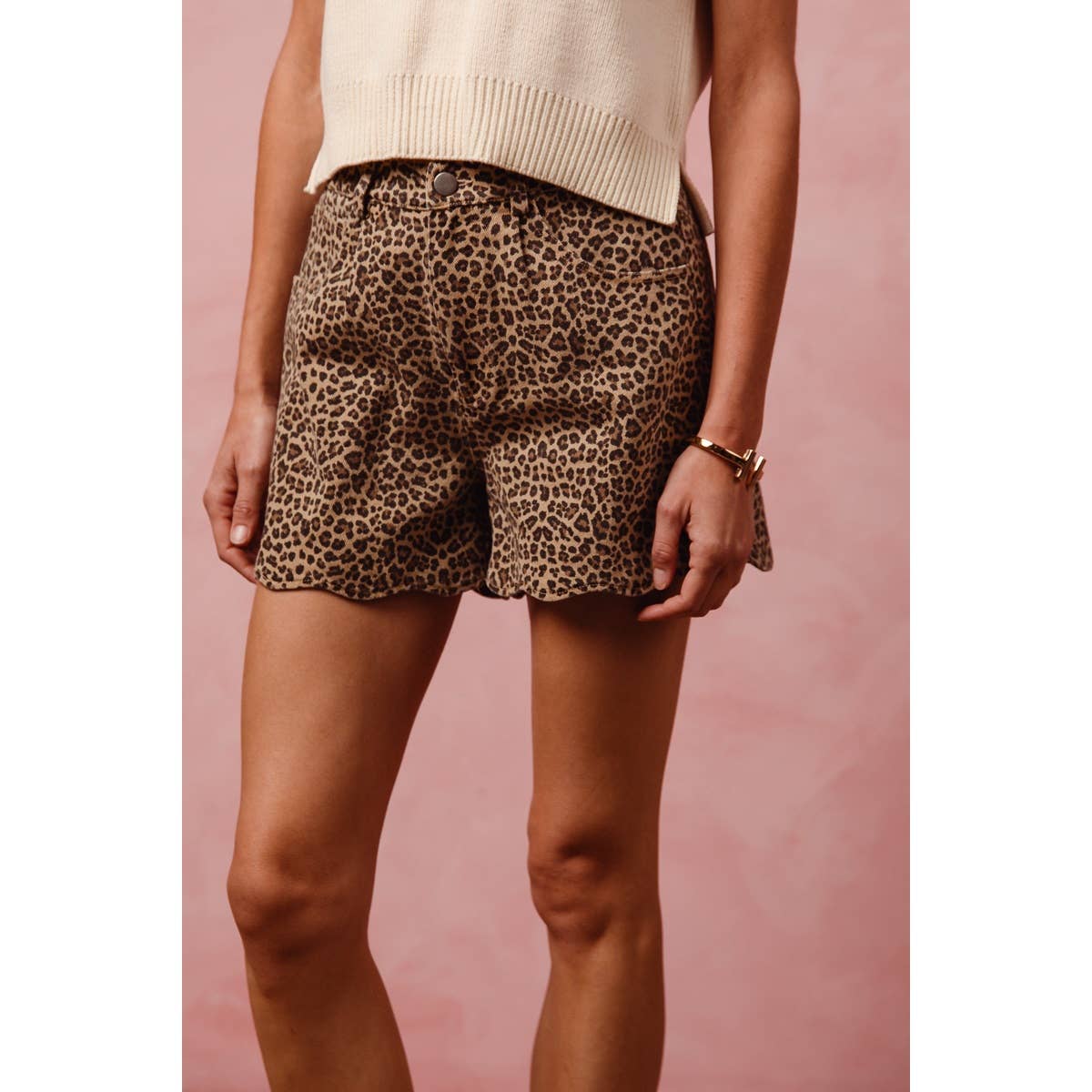 Cheetah Twill Shorts w/Scallop Hem - 111190