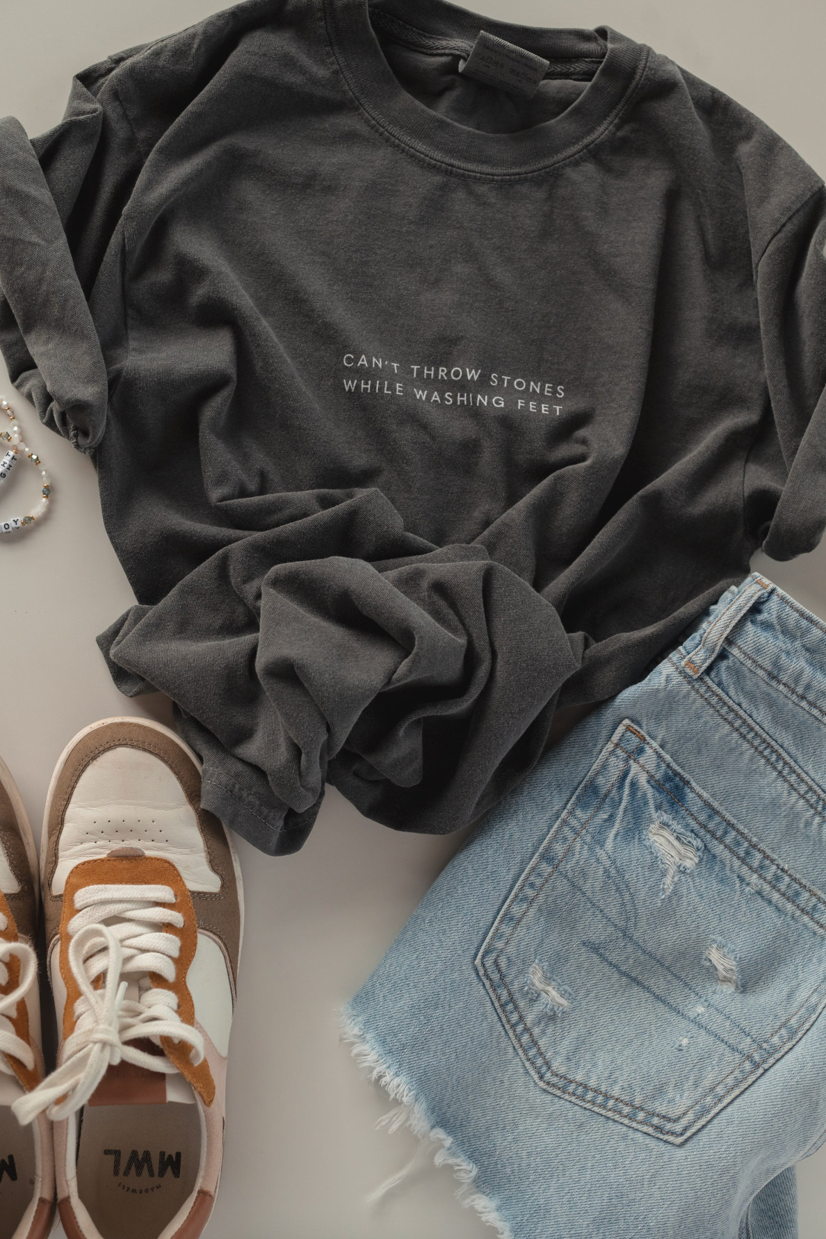 Can't Throw Stones Inspirational Tee- Charcoal