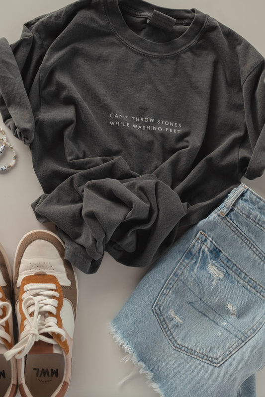 Can't Throw Stones Inspirational Tee- Charcoal