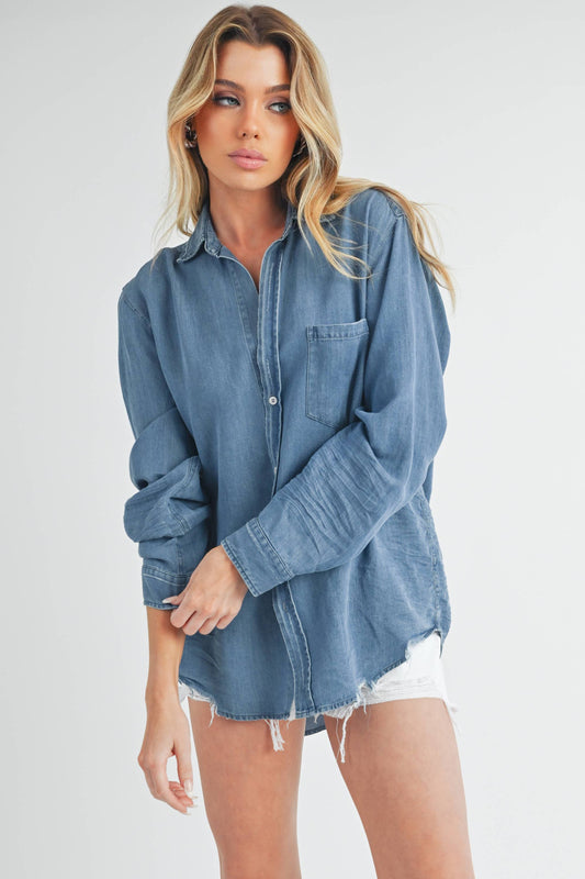 Soft Blue Distressed Ottavia Denim Shirt