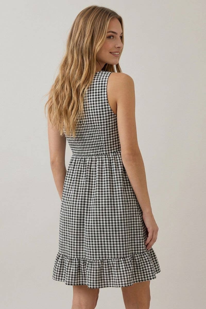 Black Gingham with Twist Dress  - 128425