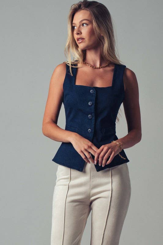 Dark Denim Structured Vest - 211333