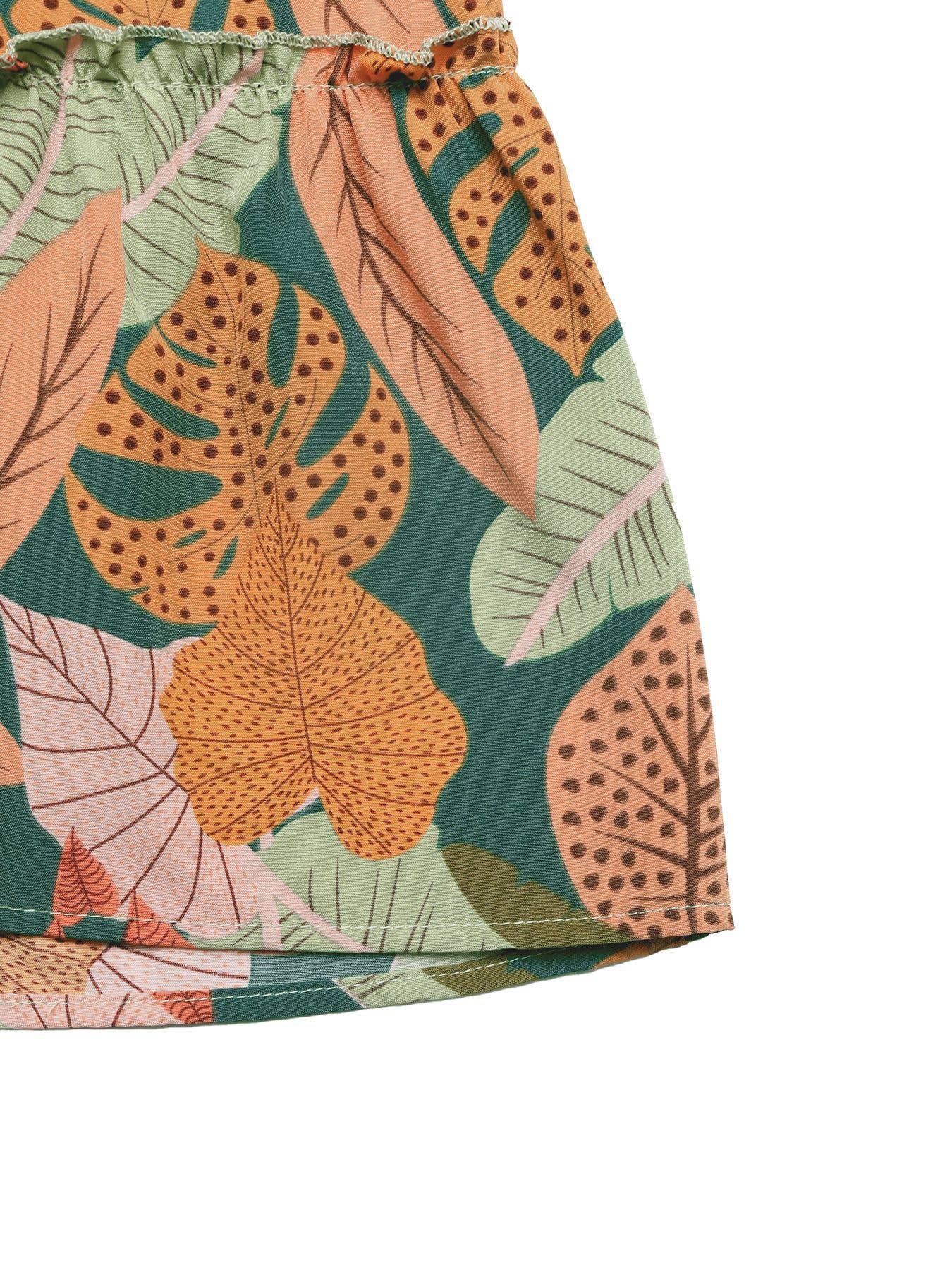 Green Tropical Plant Print Shorts- 115135
