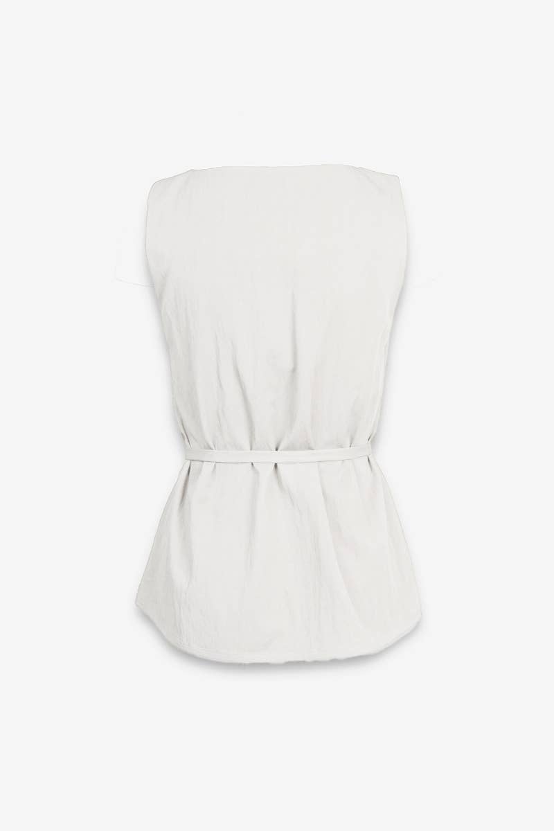 147086- White Sleeveless Cinched Tunic Top