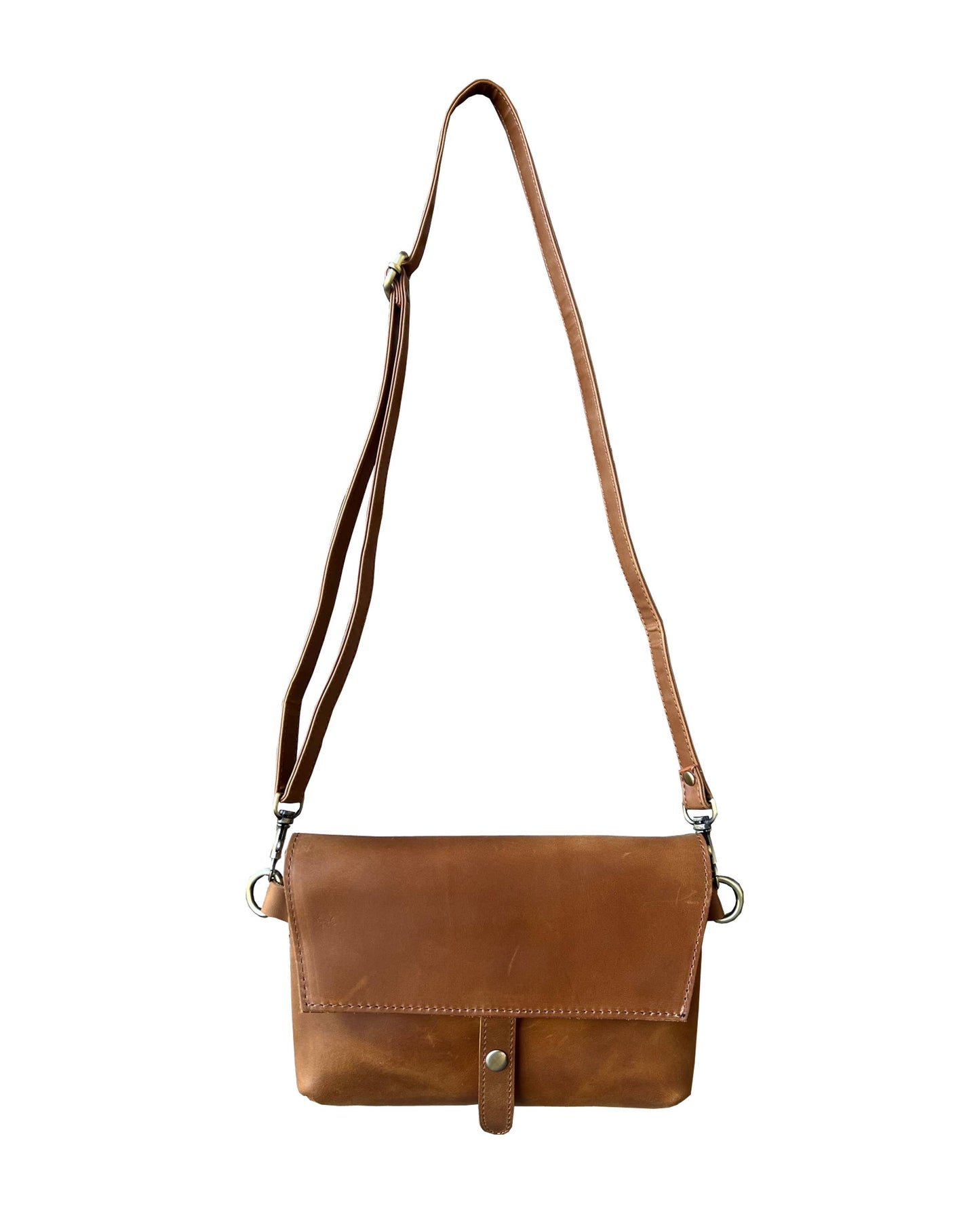 Light Brown Crazy Horse Genuine Leather Crossbody Travel Bag