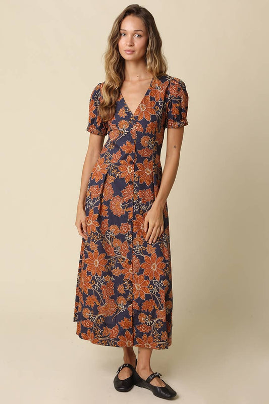 Navy w/ Rust Floral Hallie Maxi Dress-122606