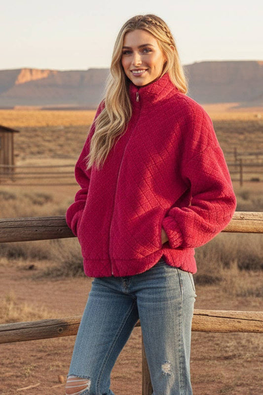 Fuchsia Faux Fur Zip Up Jacket- 161679