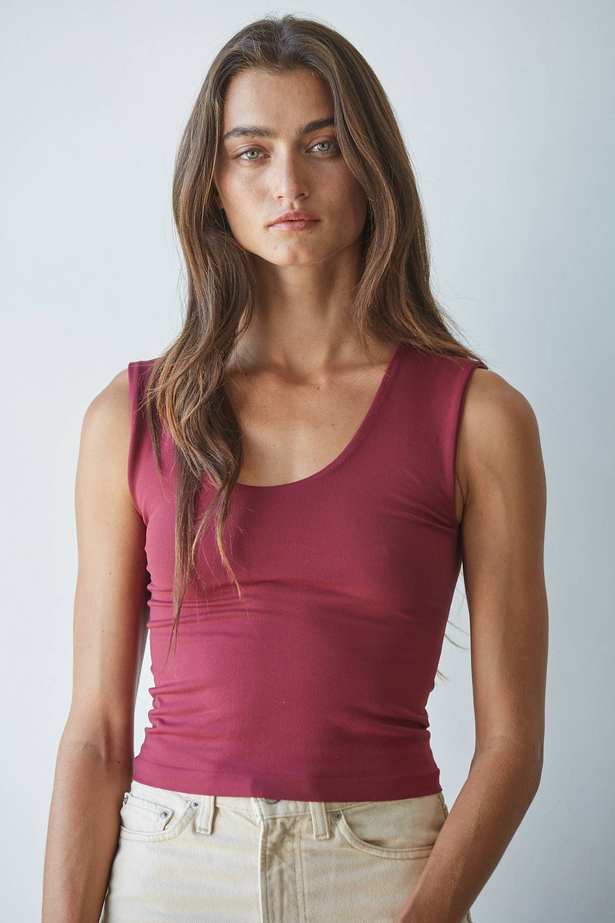 Cab Red Double Layered Seamless Tank - 141187