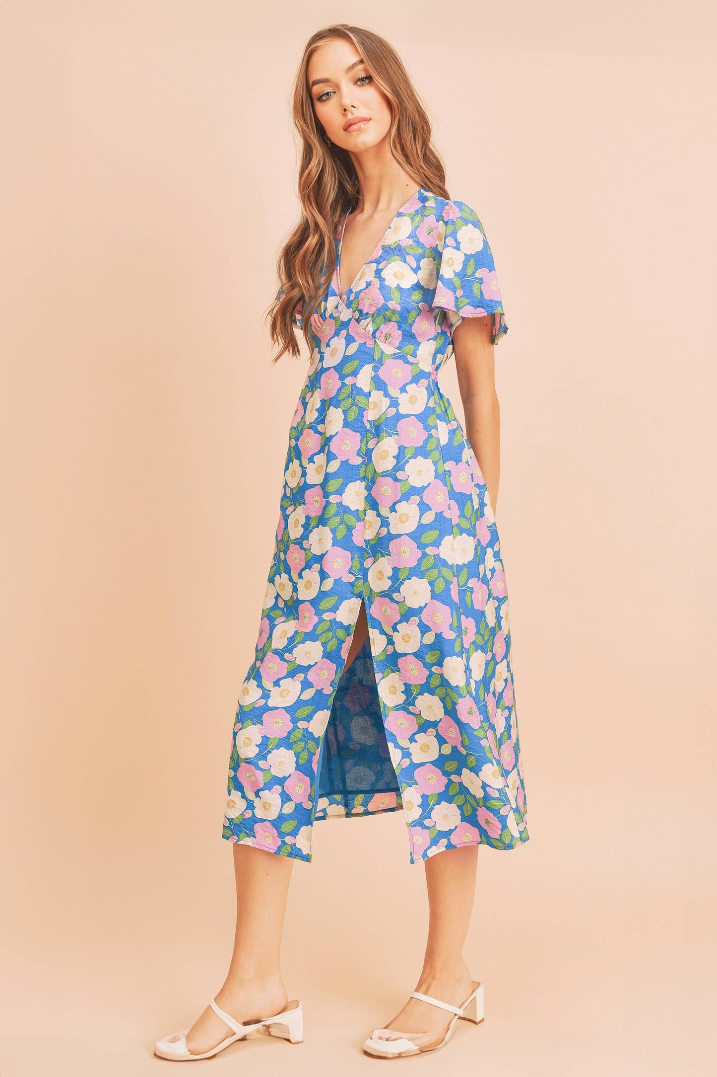 Blue w/ Pink Floral Inessa Dress-124109