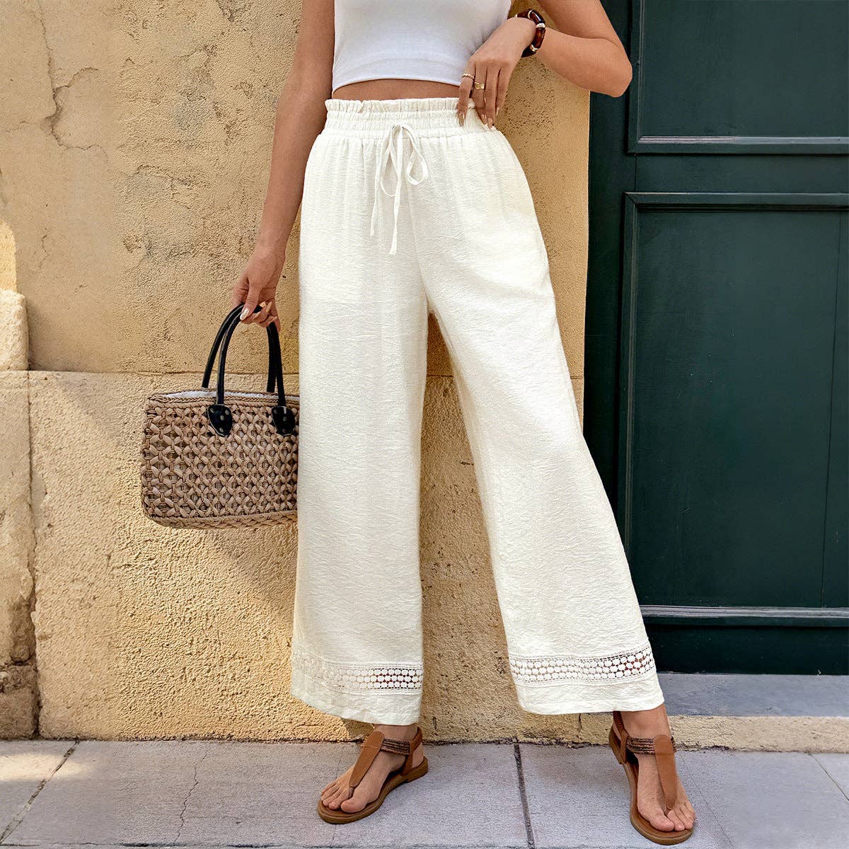 Cream Wide Leg Pants- 135660